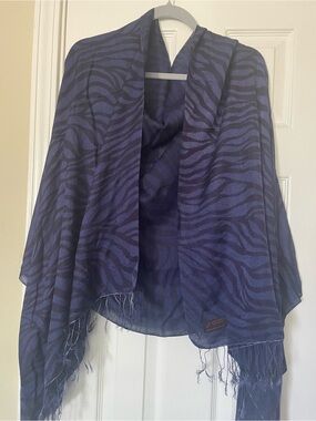 Blue and Black Zebra Print Shawl Wrap 100% Water Shawl Pashmina 27/56 inches